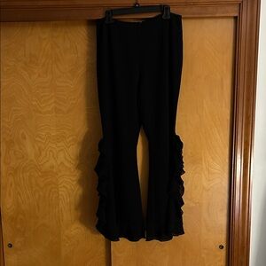 Adrianna Papell Black Flare Pants with Ruffle Detail